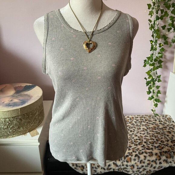 Grey and Pink Polka Dot Tank Top - Picture 1 of 8